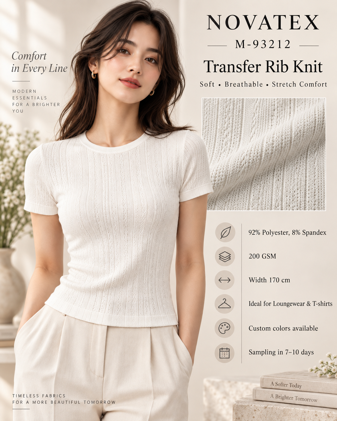 Maille côtelée transférée douce et extensible - M93212