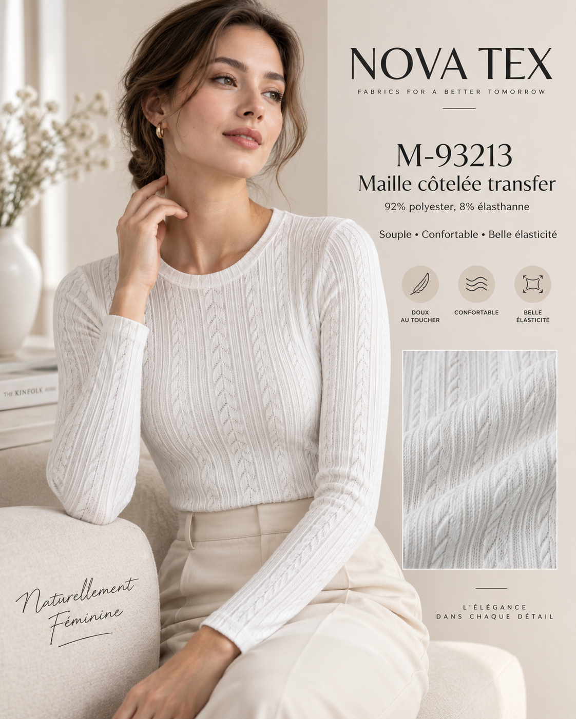 Maille côtelée transférée douce et extensible – M93213